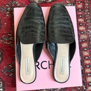 Saks Fifth Avenue Black Croc-Embossed Leather Slide Mules